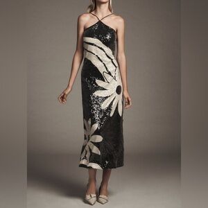 Farm Rio x Anthropologie Halter Sequin Column Midi Dress Size L